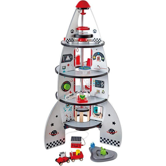 Hape Four-Stage Rocket Ship - Wooden Spaceship Toy with Real-Life Space Shuttle Designs
