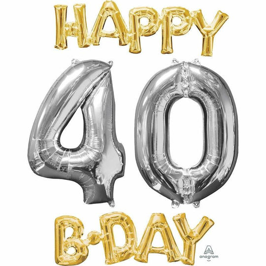 Happy 40Th Birthday Phrase & Number Foil Balloon Party Decoration