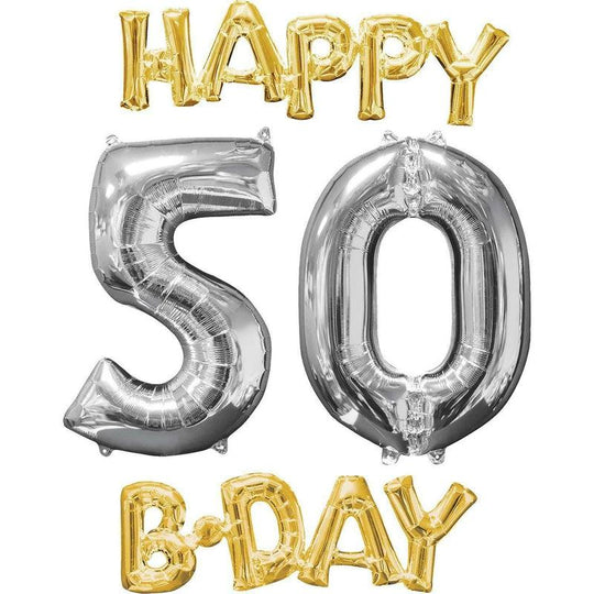 Happy 50 B-Day Phrase & Number Bunch Birthday Foil Balloons