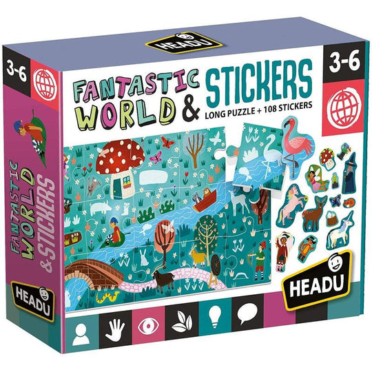 Headu Fantastic World Puzzle + Stickers Educational Game