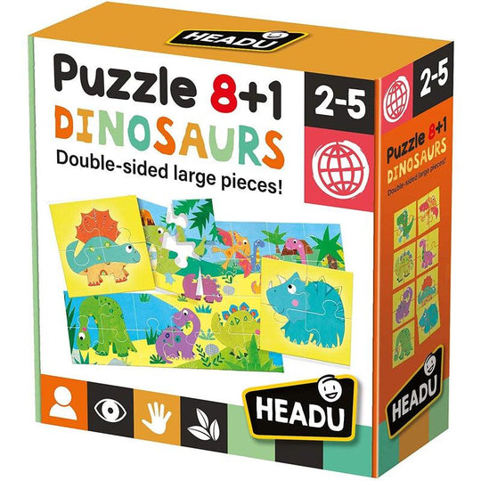 Headu Puzzle 8+1 Dinosaurs Educational Game, Multiple