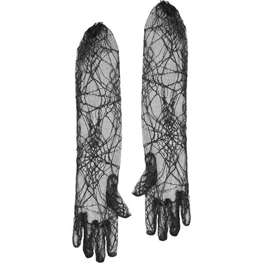Henbrandt Spider Web Long Lace Gloves Women's Fancy Dress Costume Accessory