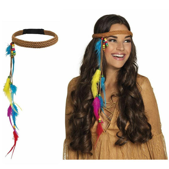 Hippie Feather Tail Headband Fancy Dress Accessroy 60s Peace Hippy