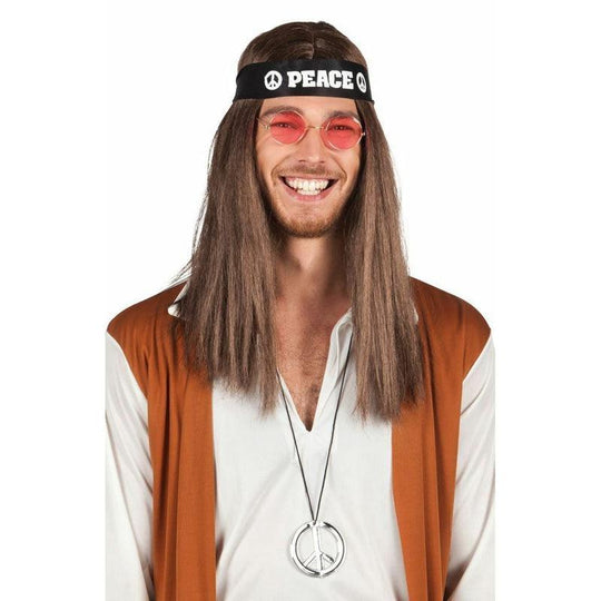 Hippy Costume Set 60s 70s Headband Glasses Peace Necklace Fancy Dress Accessory