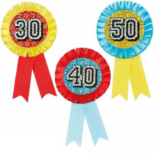Holographic Birthday Rosette Party Celebration Ribbon 30 40 50