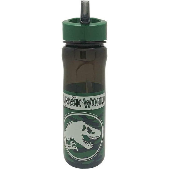 Jurassic World Water Bottle Camo 600ml Kids Flip Up Straw Drinks Holder Official