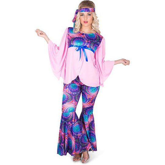 Karnival Boho Flower Power Women's 70's Hippie Fancy Dress Costume