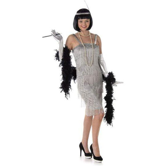 Karnival Charleston Flapper 1920's Women's Fancy Dress Costume - Silver