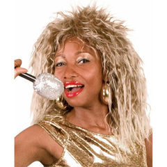 Ladies 80s Rock Queen Tina Turner Diva Blonde Crimped Wig Fancy Dress Accessory