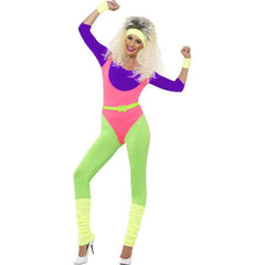 Ladies 80s Work Out Neon Fitness Instructor Dancer Fancy Dress