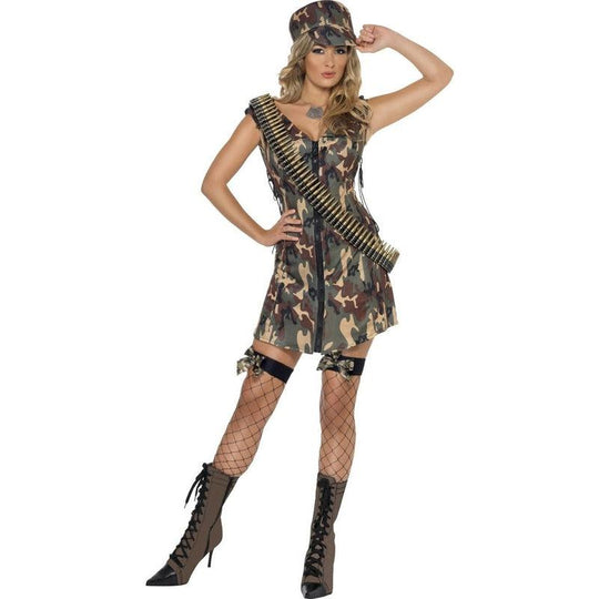 Ladies Army Girl Costume Soldier Military Uniform Womens Fancy Dress Outfit