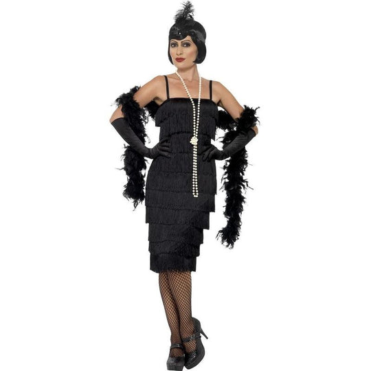 Ladies Black Charleston Flapper Fancy Dress Costume 20s 30s Gatsby Outfit