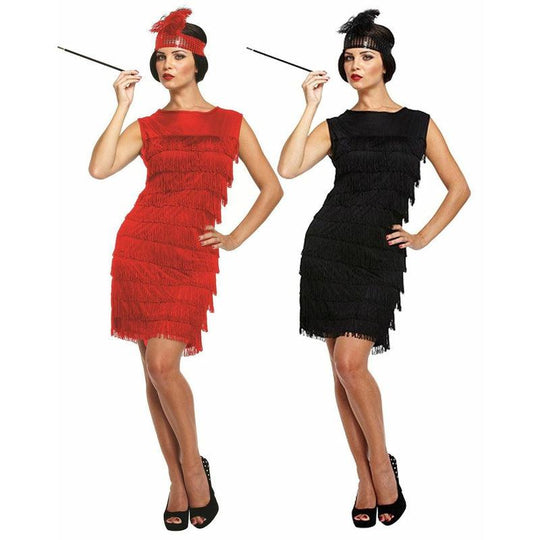 Ladies Black Red Flapper Costume Charleston 20s Gatsby Girl Fancy Dress