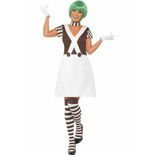 Ladies Candy Creator Oompa Loompa Umpa Lumpa Factory Worker Fancy Dress Costume