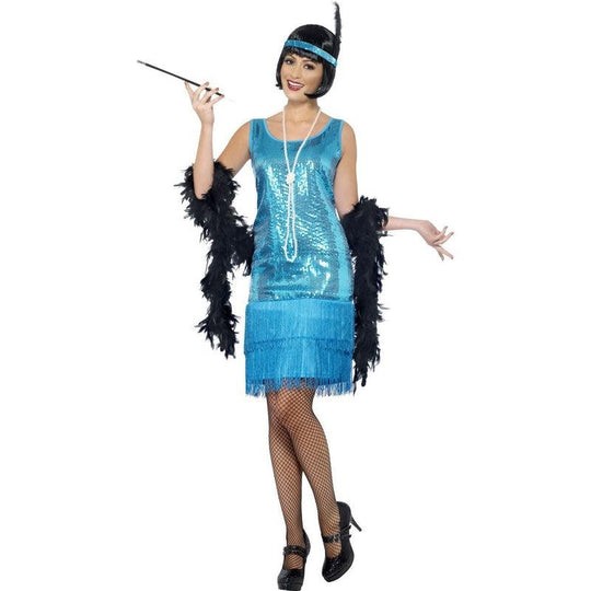 Ladies Charleston Flirty Flapper Fancy Dress Costume Teal 20s 30s Gatsby Outfit
