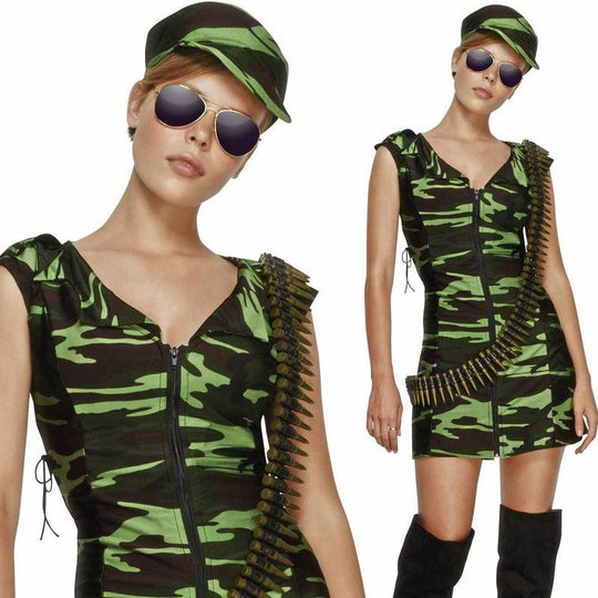 Ladies Combat Chick Costume Military Army Soldier Fancy Dress Outfit