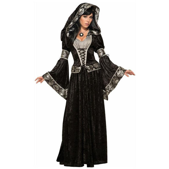 Ladies Dark Sorceress Costume Medieval Witch Halloween Fancy Dress Outfit