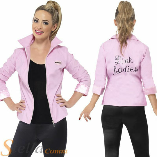 Ladies Deluxe Pink Lady Jacket Costume Grease 50s 60s Frenchy Rizzo Fancy Dress