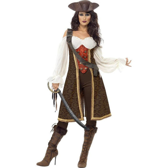Ladies Deluxe Pirate Costume High Seas Caribbean Wench Fancy Dress Adult Outfit