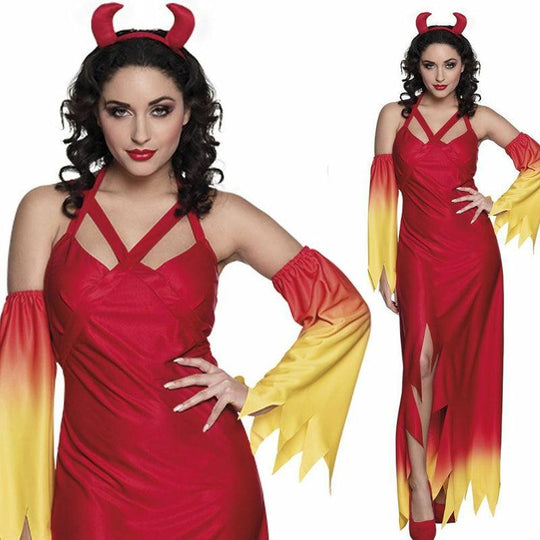 Ladies Fire Devil Costume Halloween Womens Fancy Dress Outfit
