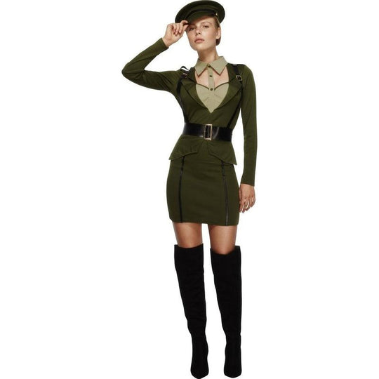 Ladies Fever Wartime Captain Army 40s WW2 Military Soldier Fancy Dress Costume