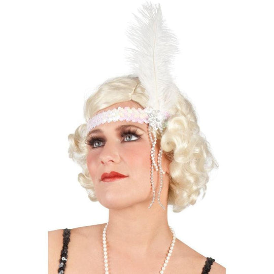 Ladies Flapper Sequin Feather Headband Charleston 20s 30s Fancy Dress Accessory