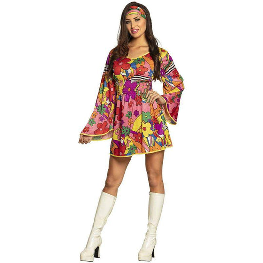 Ladies Floral Fun 1960's Hippie Fancy Dress Costume Medium
