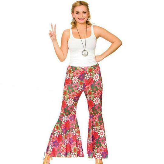 Ladies Flower Power Hippie Trousers 60s 70s Fancy Dress Costume Hippy Flares