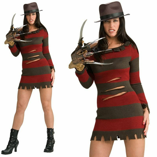 Ladies Freddy Krueger Costume Nightmare Elm Street Halloween Fancy Dress Outfit