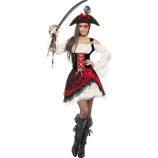 Ladies Glamorous Pirate Costume Caribbean Sailor Fancy Dress Adult Outfit
