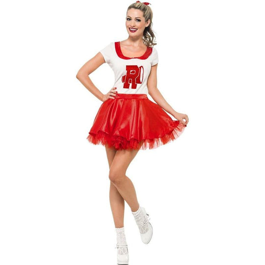 Ladies Grease Sandy Cheerleader 50s Fancy Dress Costume Adult Rock Roll Outfit
