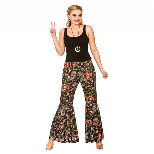 Ladies Groovy Hippie Flared Trousers 60s 70s Fancy Dress Costume Hippy Flares