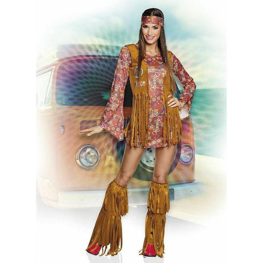 Ladies Hippie Hottie Fancy Dress Costume 60s 70s Hippy Outfit