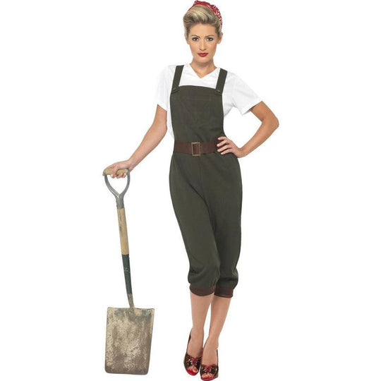 Ladies Land Girl World War Army Outfit WW2 1940s Fancy Dress Costume