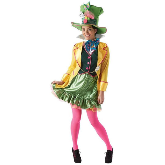 Ladies Mad Hatter Costume Alice Wonderland Halloween Fancy Dress Womens Outfit