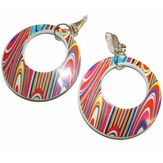 Ladies Mod Girl Swirl Clip On Hoop Earrings Hippy Fancy Dress Costume Accessory