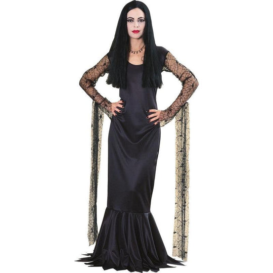 Ladies Morticia Addams Costume Adams Family Fancy Dress Halloween Womens Outfit