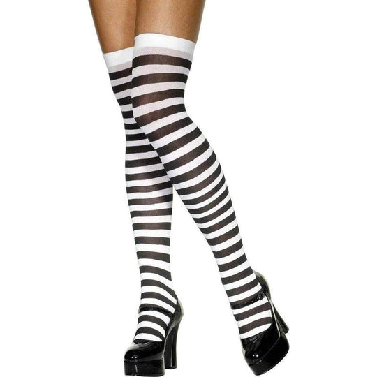Ladies Multi-coloured Stockings Black and White Striped for fancy dress