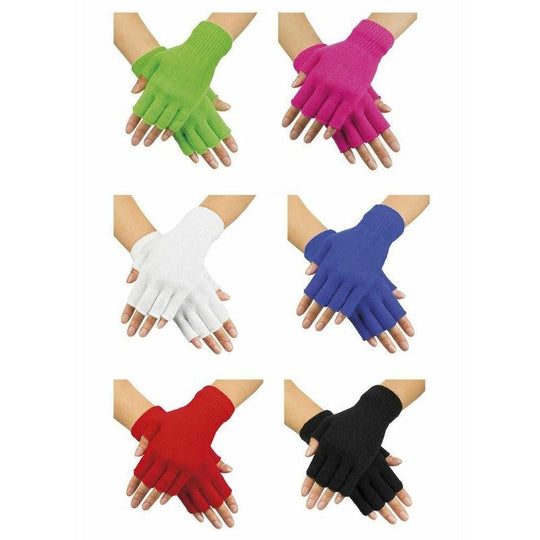 Ladies Neon Fingerless Gloves 80s Fancy Dress Party Costume Accessory