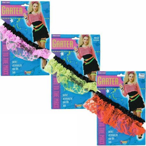 Ladies Neon Lace Garter 80s Hen Do Party Fancy Dress Costume Accessory