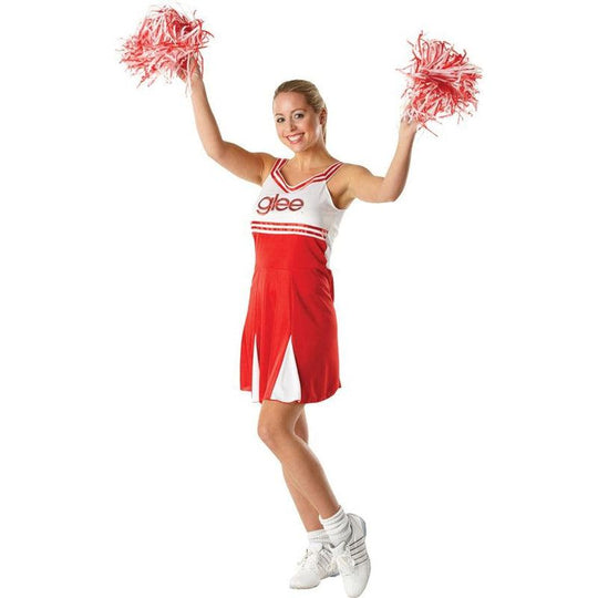 Ladies Official Glee Cheerleader High School Fancy Dress Costume + Pom Poms