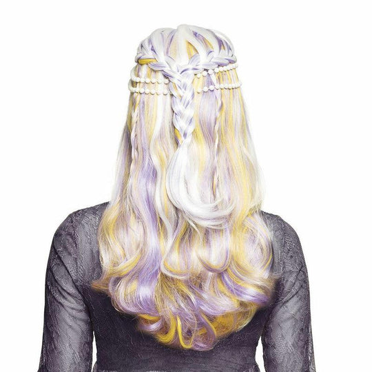 Ladies Pearl Wig Yellow Blonde Purple Fantasy Fairy Princess Fancy Dress