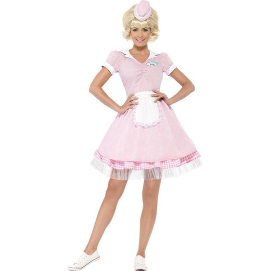 Ladies Pink Diner Girl 50s Costume Fancy Dress Grease Rock Roll Outfit Size 8-18