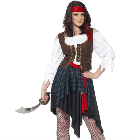 Ladies Pirate Fancy Dress Costume Caribbean Buccaneer Wench Captain Sailor