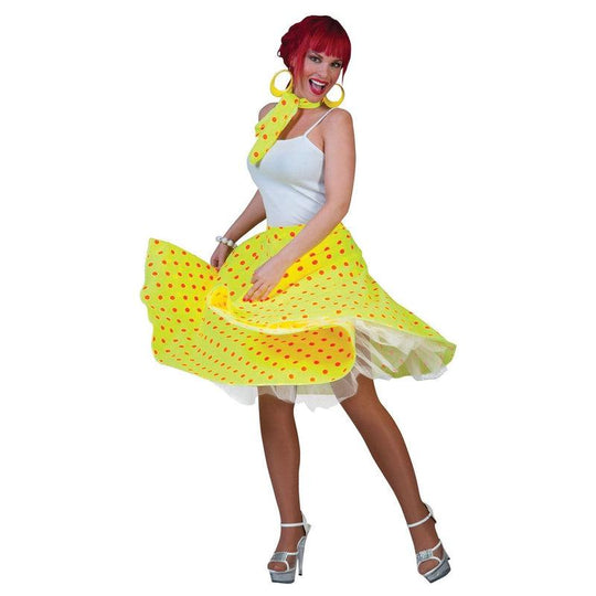 Ladies Polka Dot Skirt & Scarf Rock N Roll 50s 60s Fancy Dress Costume