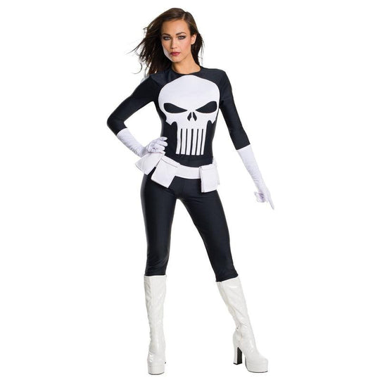 Ladies Punisher Costume Halloween Fancy Dress Comic Book Super Hero Outfit