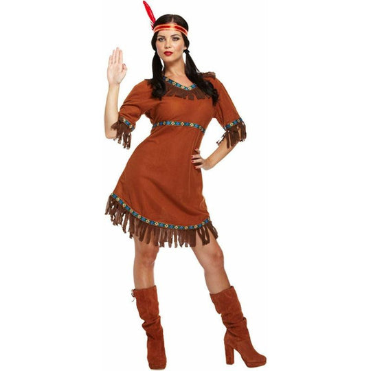 Ladies Red Indian Pocahontas Native American Wild Western Fancy Dress Costume