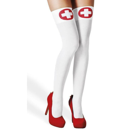 Ladies Red & White Nurse Stockings Doctor Fancy Dress