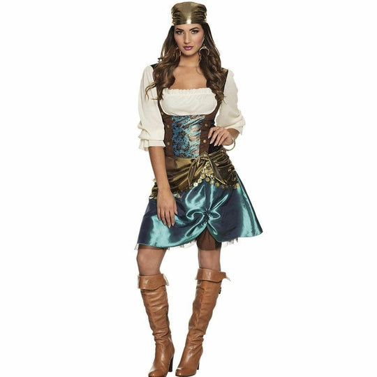 Ladies Romany Gypsy Esmerelda Costume Fortune Teller Fancy Dress Outfit