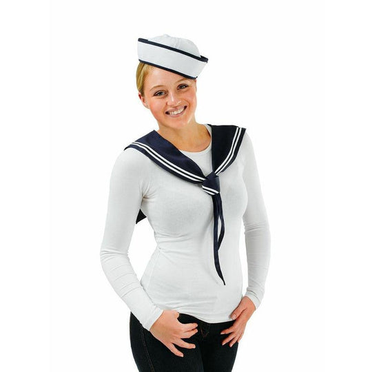 Ladies Sailor Kit Hat & Scarf Fancy Dress Costume Navy Hen Party Outfit